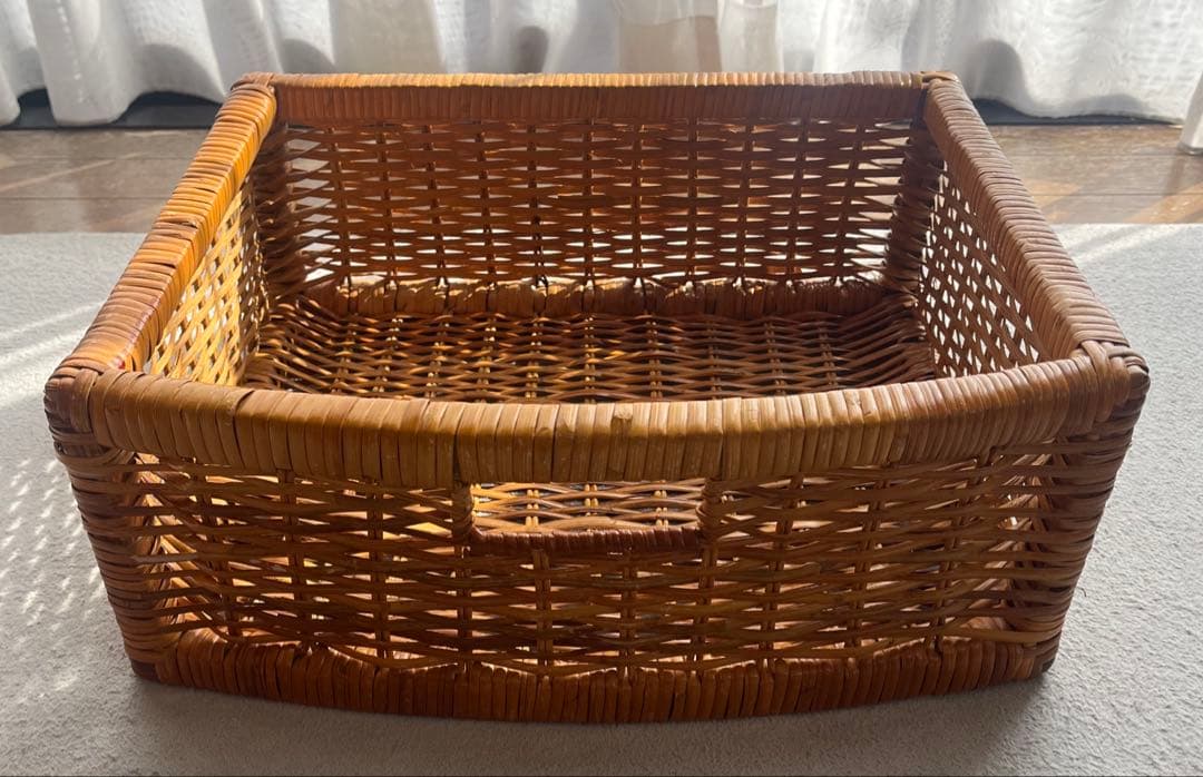 ラタン 5段バスケット収納 昭和レトロ 藤 布カバー付 ナチュラル ヴィンテージ