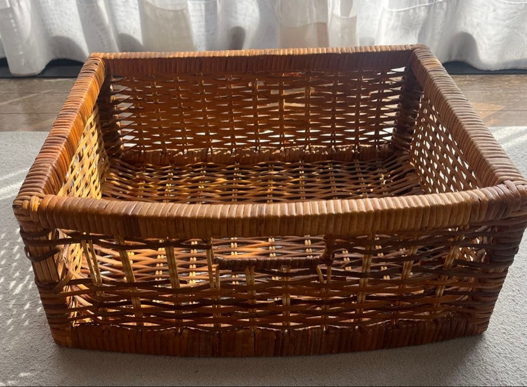 ラタン 5段バスケット収納 昭和レトロ 藤 布カバー付 ナチュラル ヴィンテージ