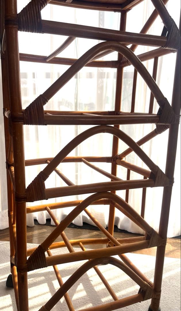 ラタン 5段バスケット収納 昭和レトロ 藤 布カバー付 ナチュラル ヴィンテージ