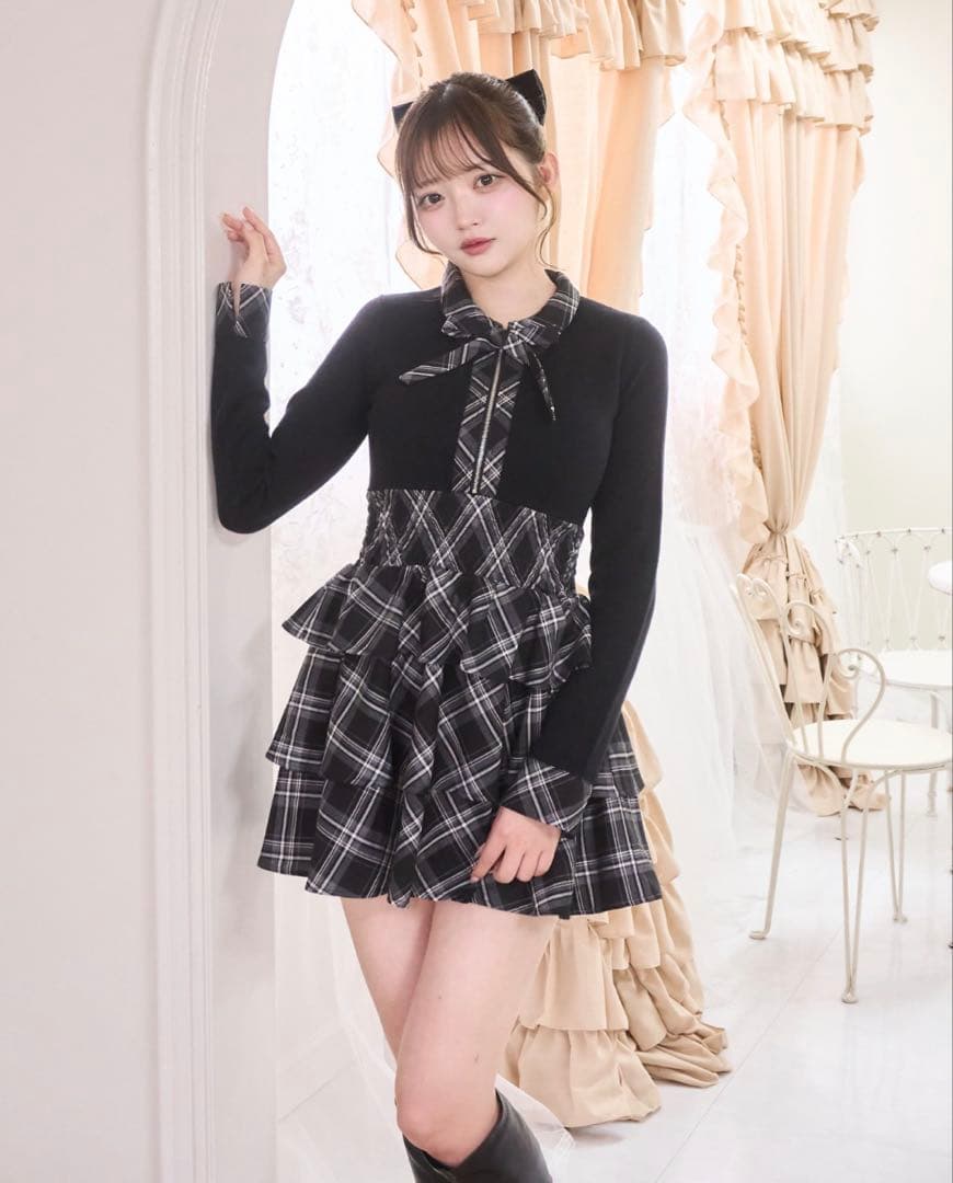 メルティ meltie papillonner check tiered op