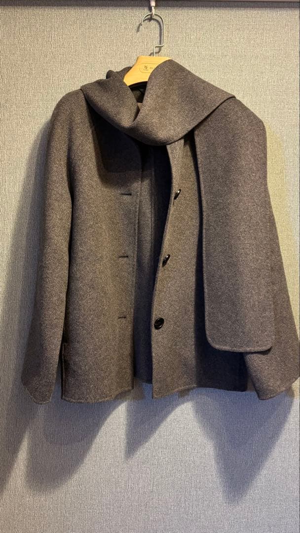 【完売】COS 2025ダブルフェイス ウール スカーフコートグレー XXS