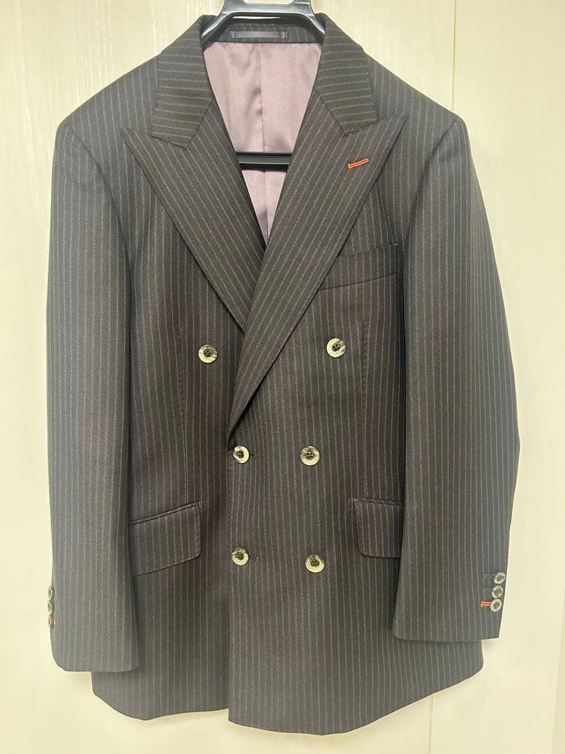 美品　銀座グローバルスタイル　オーダーダブルスーツ上下　ブラウン　セットアップ