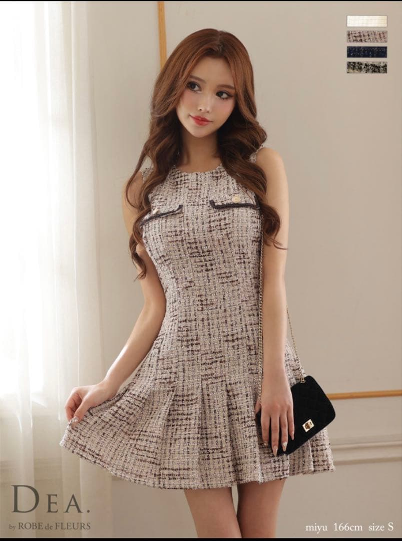 【にゃんり】ディアバイローブドフルール ツイードドレス ベージュ xs