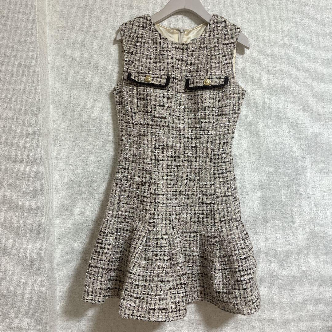 【にゃんり】ディアバイローブドフルール ツイードドレス ベージュ xs