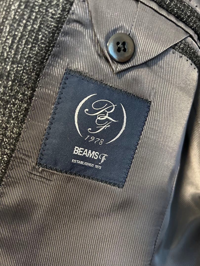 BEAMS F グレー系チェック ビジネススーツ　クリーニング済