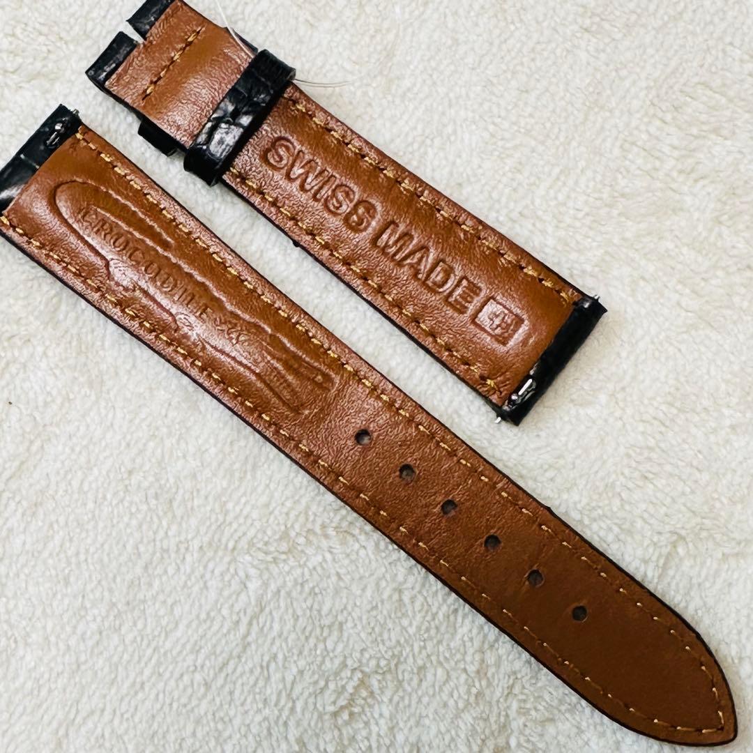 2034#19mm-16mmブラック★本物クロコダイルレザーベルト★スイス製