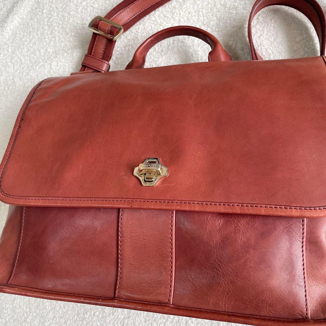 美品 アニアリ 2wayショルダーバッグ レザー ブラウン ターンロック 大きめ