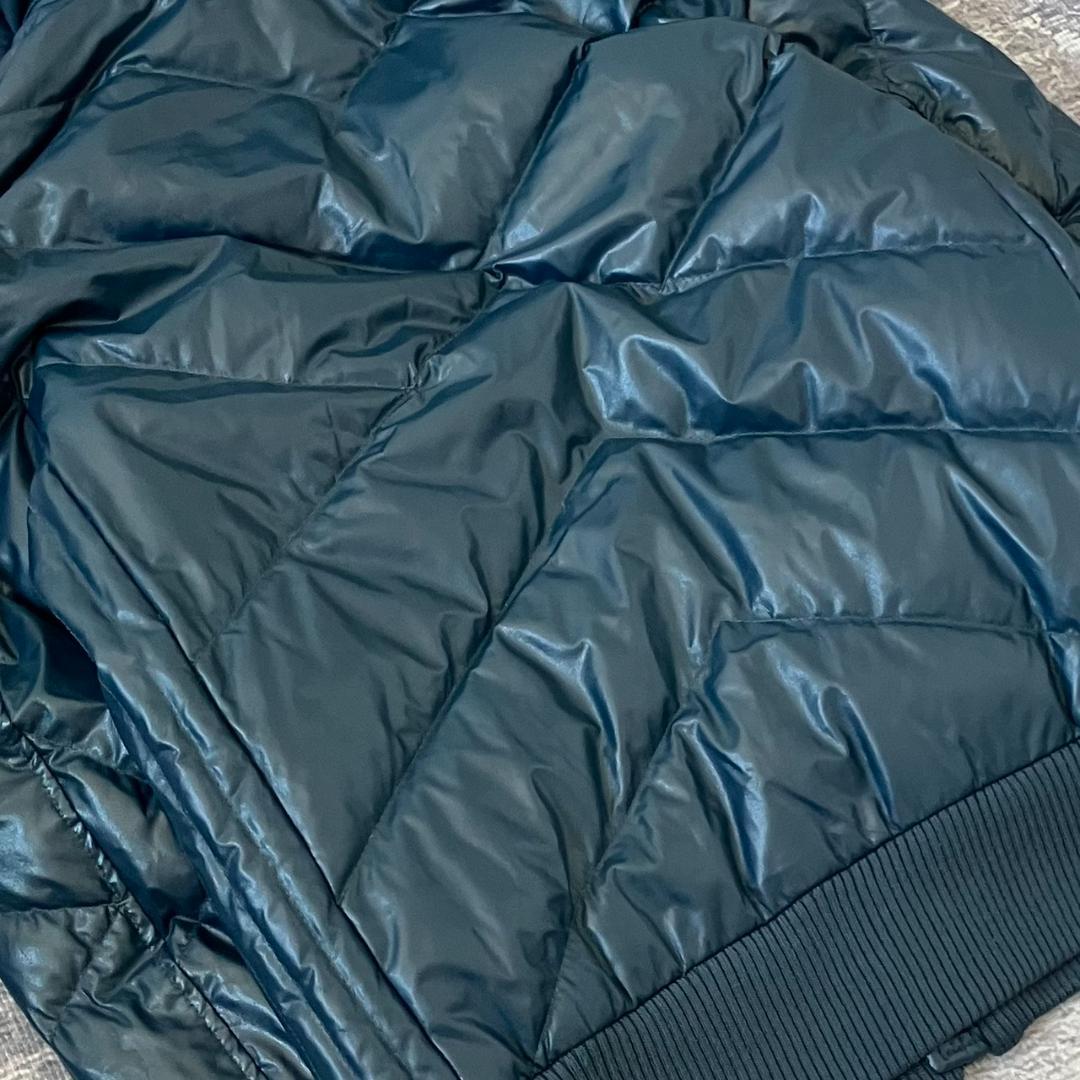 【Y2K】オールドユニクロ ダウンジャケット フェイクレザー 光沢 ファー 紺