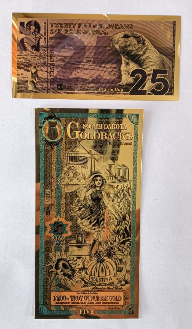 Wuz☆☆プレリードッグ純金２５㍉＋サウスダコタ純金ノート１５５mg☆☆