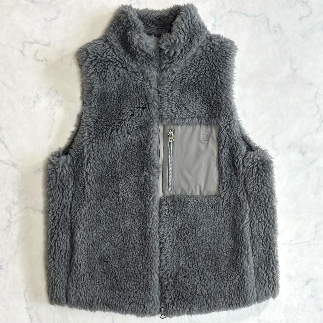 美品ティッカ WOOLファーベスト 24FW ハイネックライトグレー F su3