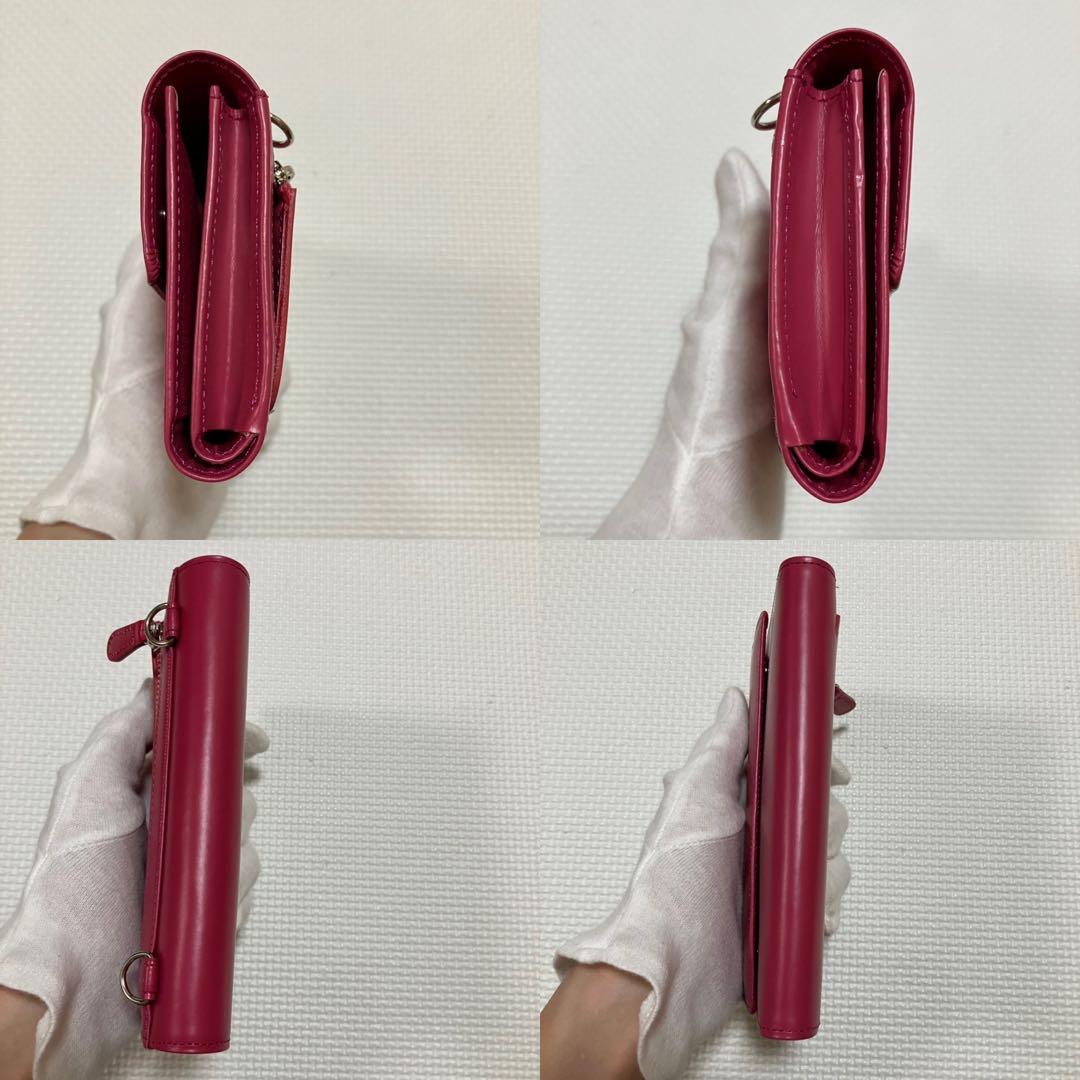 ・未使用　HEAD PORTER レザー三つ折り財布 チェーン　ピンク　箱付き