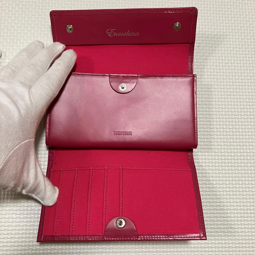 ・未使用　HEAD PORTER レザー三つ折り財布 チェーン　ピンク　箱付き