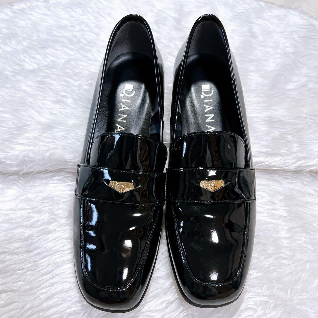 美品 現行 ダイアナ ヒールアップローファー エナメル ブラック 24cm