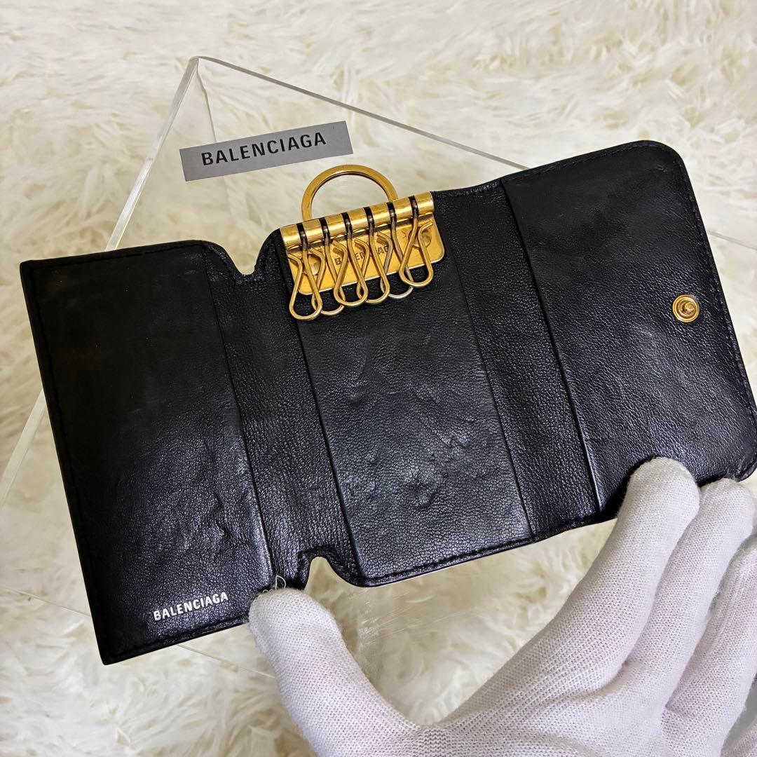 美品✨BALENCIAGA キーケース　６連　ブラック　ゴールド　cash 箱