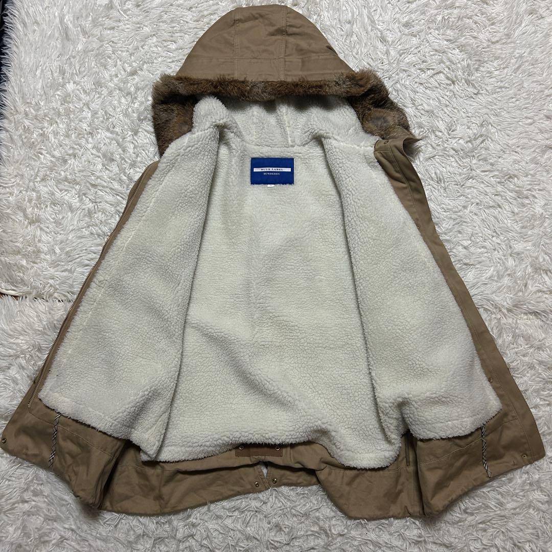 バーバリーブルーレーベル レディース モッズコート ラビットファー ボアライナー