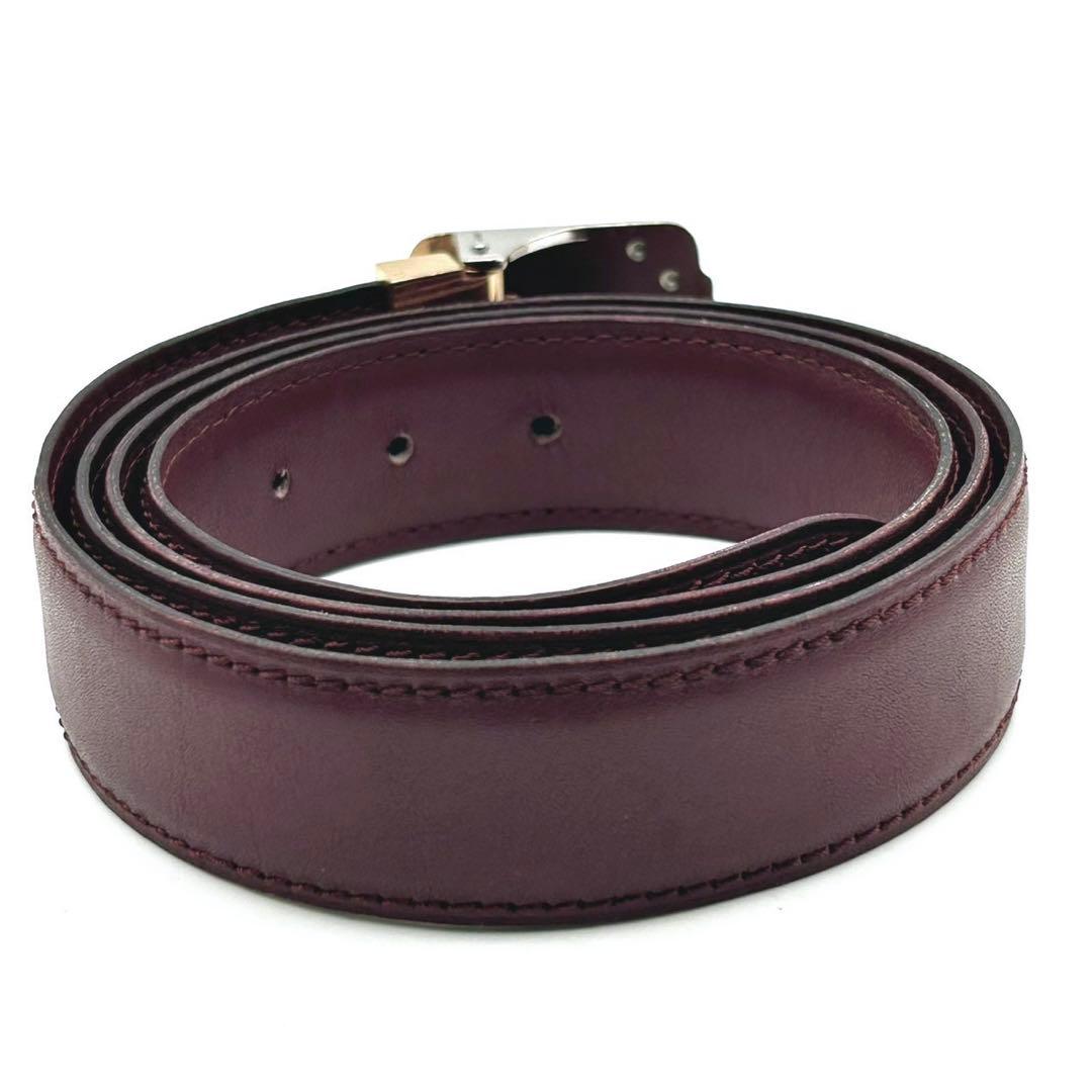 【美品】カルティエ ロゴ バックル ベルト ボルドー レザー
