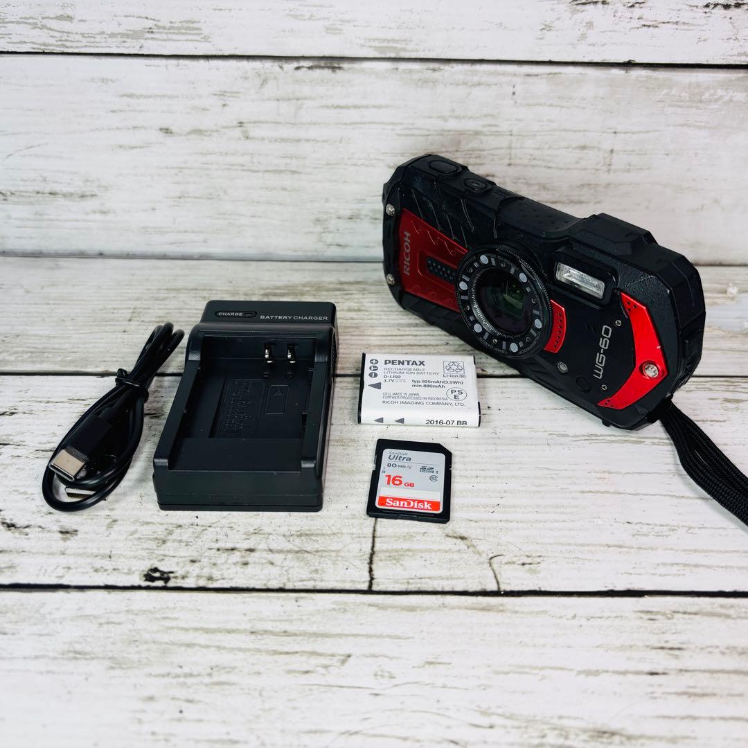 【動作良好】RICOH デジタルカメラ WG-60 レッド
