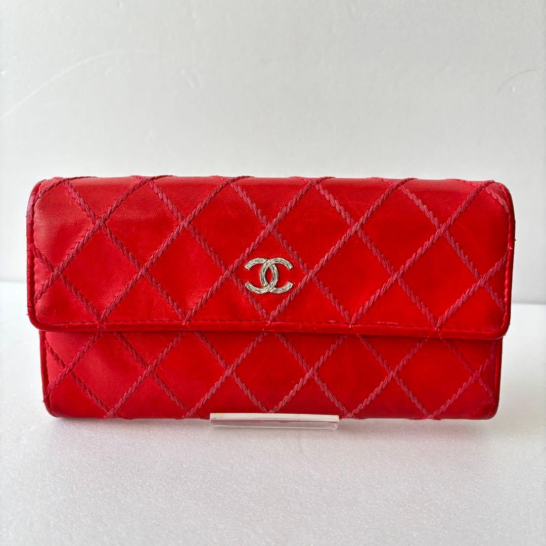 シャネル A80142 ウォレット　ココマーク　レザー赤　レッド　長財布 19番
