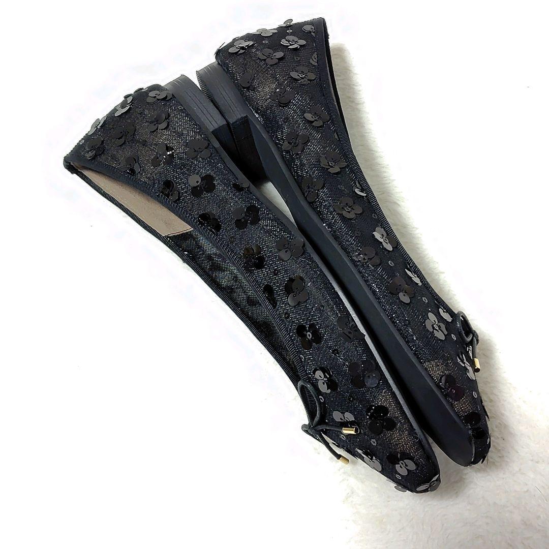 未使用級美品　ルタロン　フラワースパンコールバレエ　フラット　黒　日本製