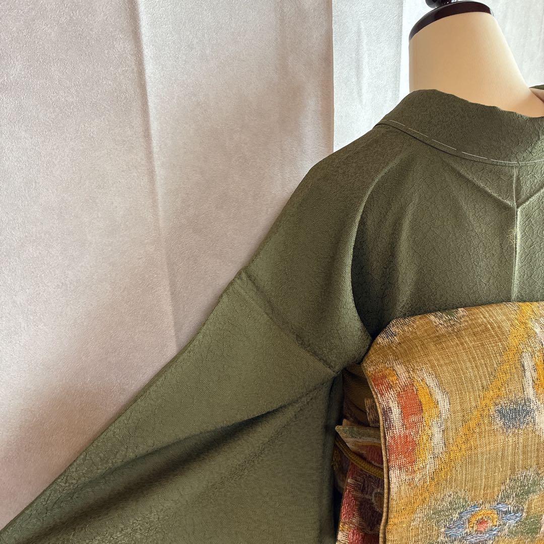 色無地　フルセット　着物　正絹　しつけ付き　ロング丈　灰緑　卒業式　入学式　J6