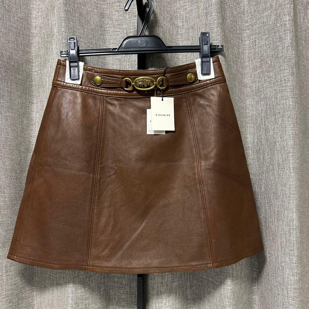 COACH ブラウンレザー ミニスカート