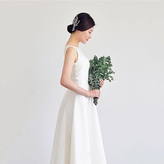 【新品】ウェディングドレス Aライン ノースリーブ 光沢サテン 二次会 前撮り