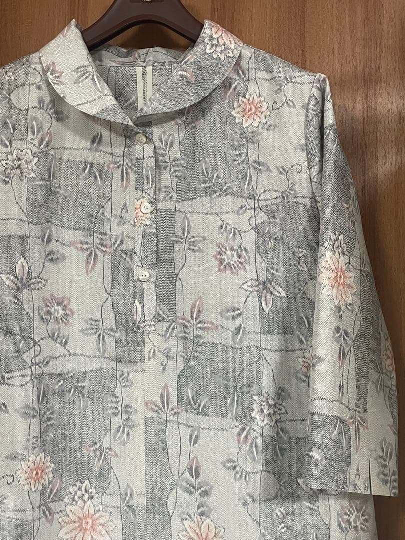 着物リメイク☆458大島紬コクーンチュニックワンピース／サイズL～LL