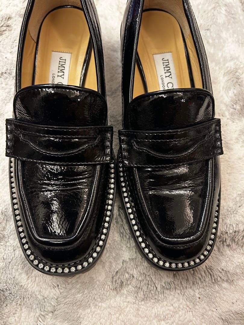 JIMMY CHOO ブラックローファー ビジュー36