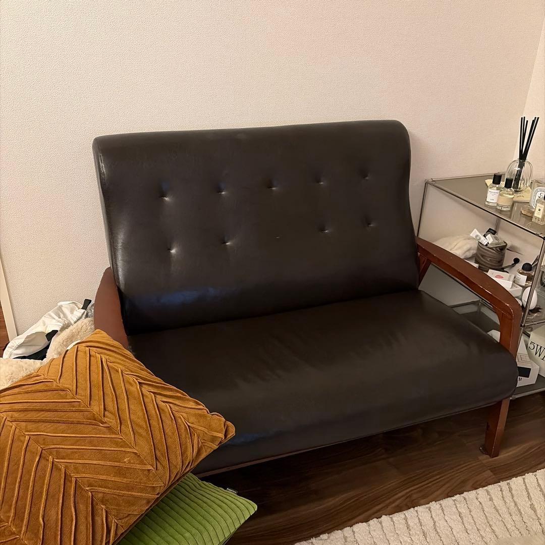 ダークブラウン ヴィンテージソファ 2人掛け