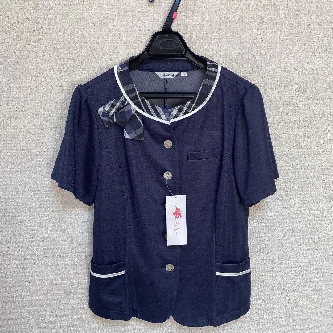 【ちゃま】セロリー 事務服 11号 オーバーブラウス スカート ネイビー