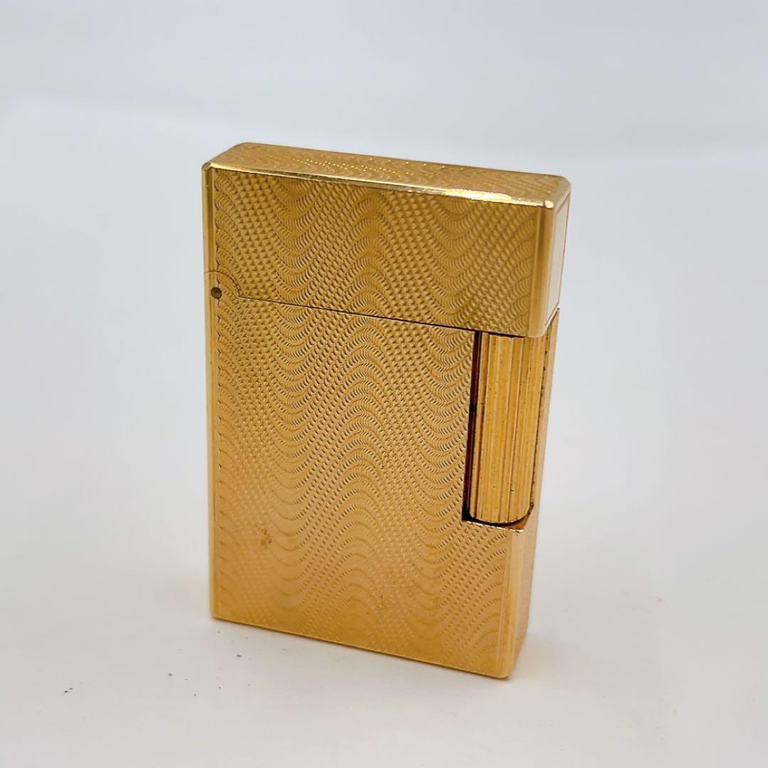 12AB038 S.T.DUPONT ライター 金色 ライン2 火花OK 波模様