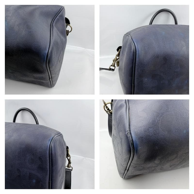 ディオール ボストンバッグ トロッター オーバル PVC レザー 2WAY 紺