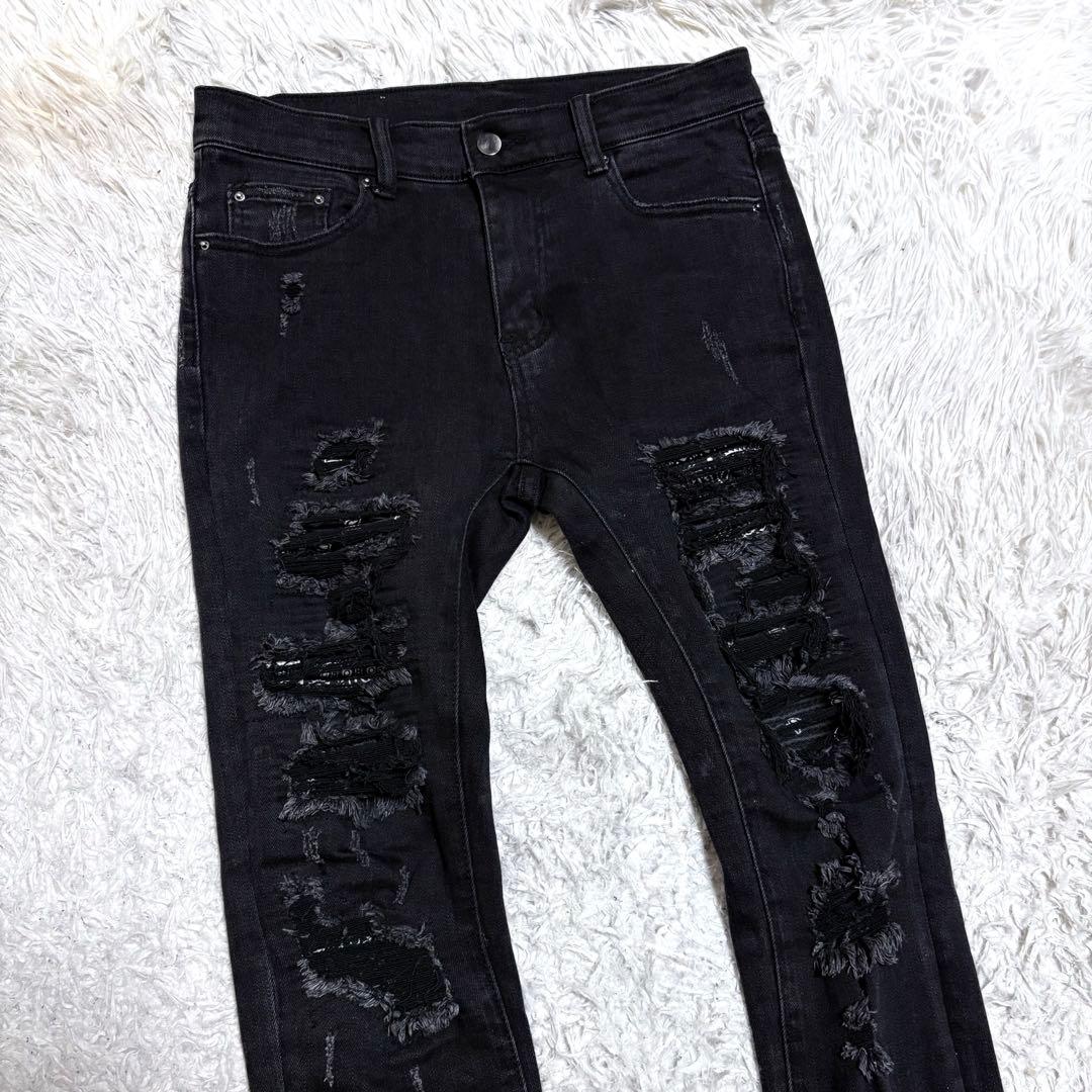 【極美品】mnmlミニマル　ダメージ加工スキニーデニムジーンズ　バンダナ　w30