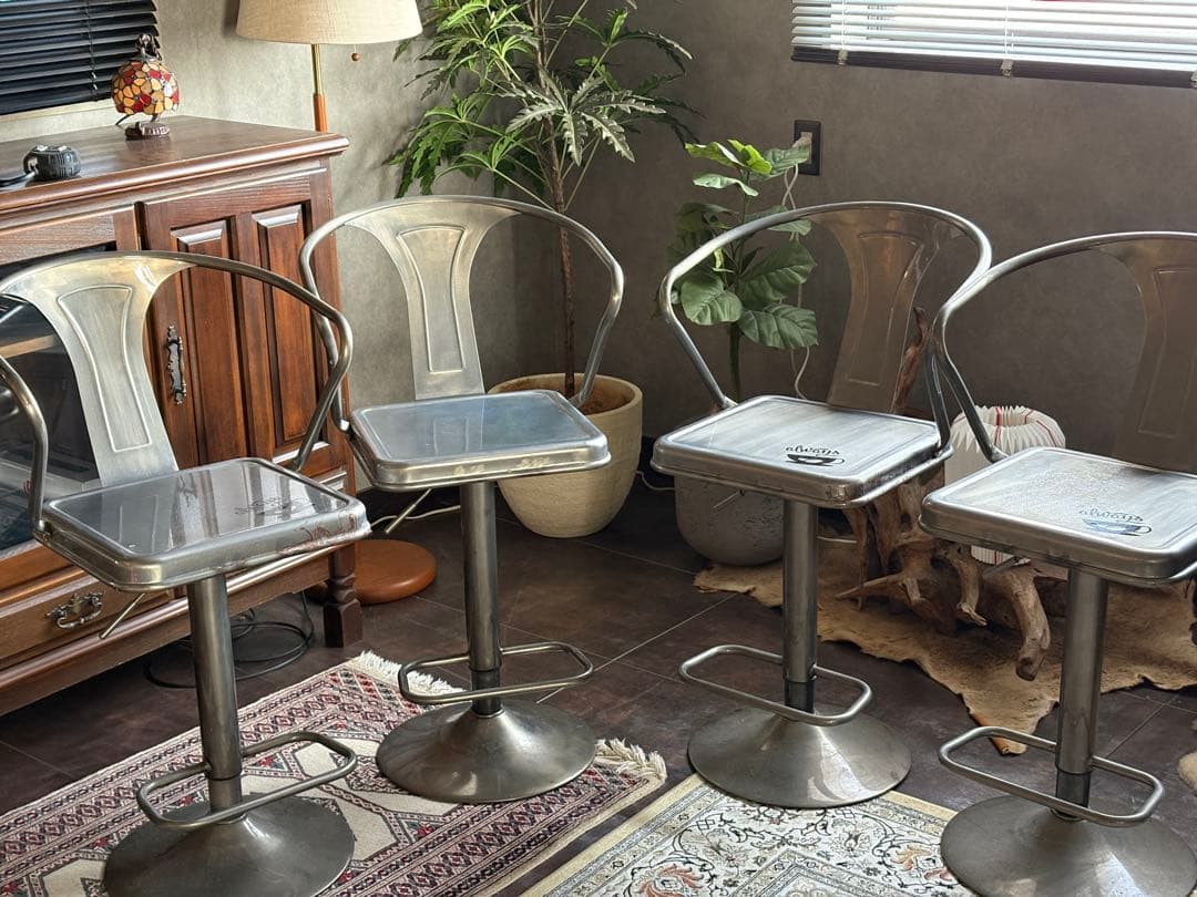 アメリカン　ブリキ調　カウンターチェア　バーカウンター　バーチェア　４脚　nZ