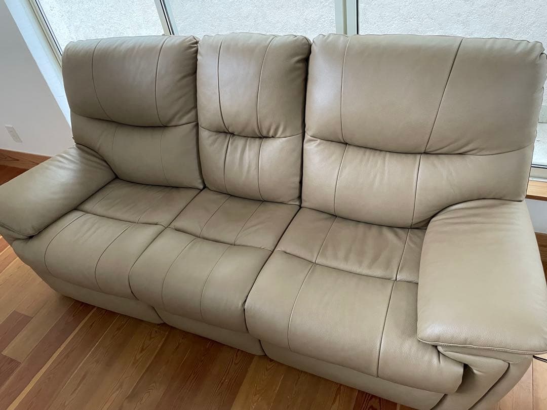shanymax専用　モカ レザー 3人掛けリクライニングソファ