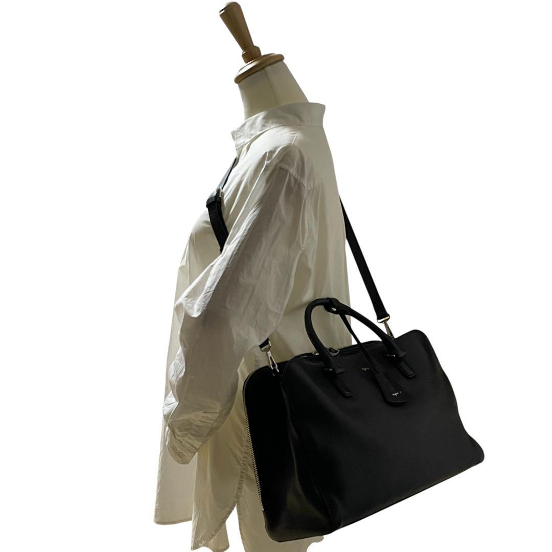 A4可 アニエスベー レザー 2way ショルダーバッグ 斜め掛け可 黒 カデナ