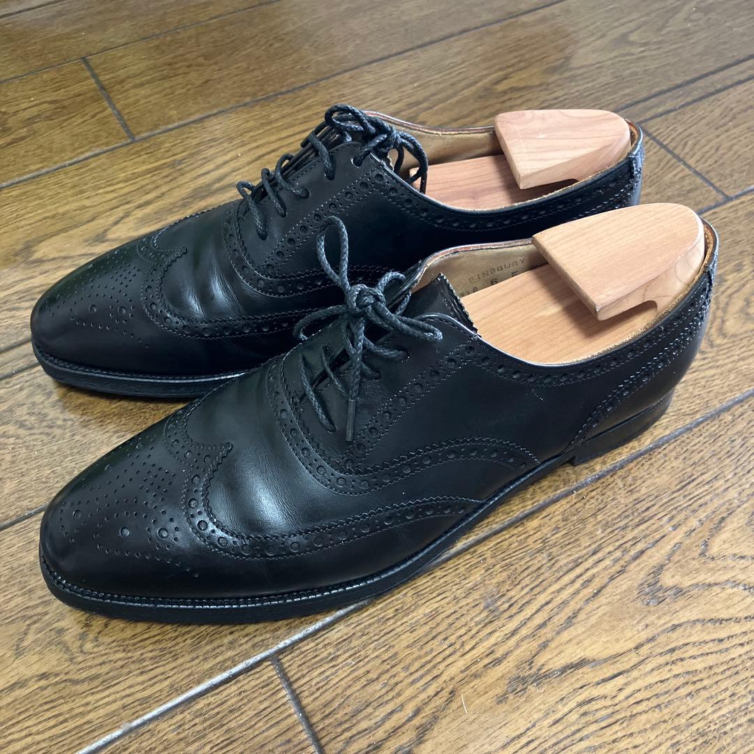CROCKETT&JONESの黒ウィングチップレザーシューズ6E