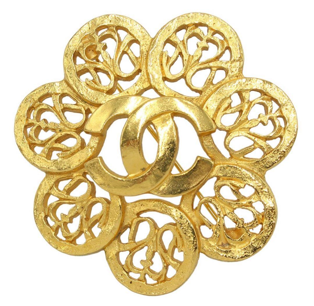 R2539 美品 シャネル ココマーク フラワーモチーフ ブローチ