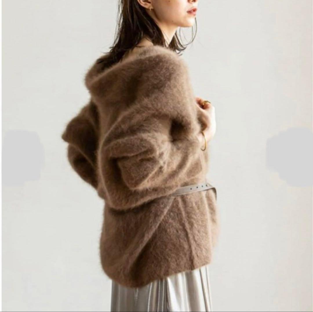 美品！NOBLEラクーンニットオーバーカーディガン ファーニットパフカーディガン