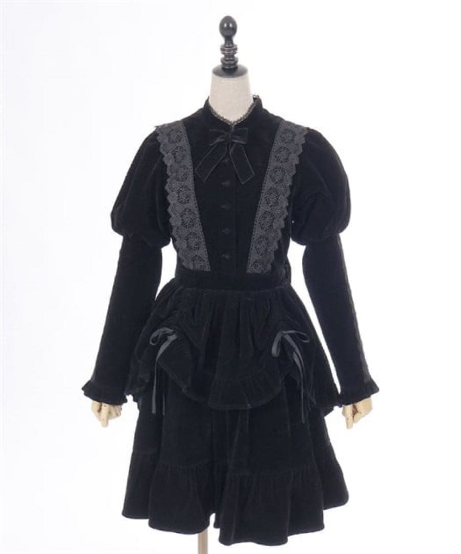 axes femme kawaii ベルベットドールワンピース 黒 ロリータ