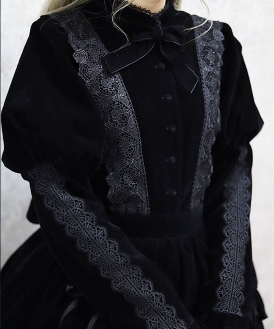 axes femme kawaii ベルベットドールワンピース 黒 ロリータ