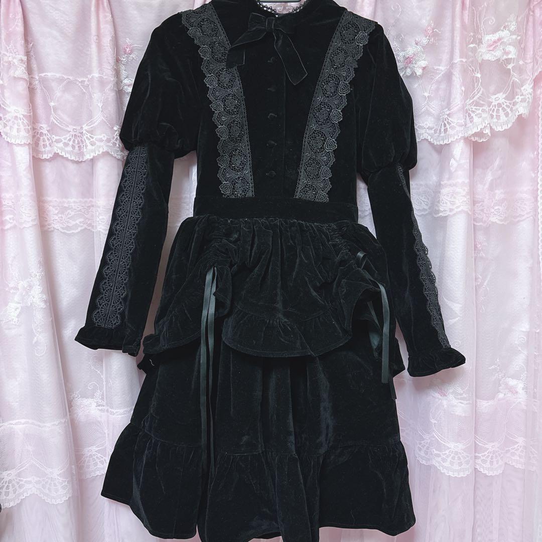 axes femme kawaii ベルベットドールワンピース 黒 ロリータ