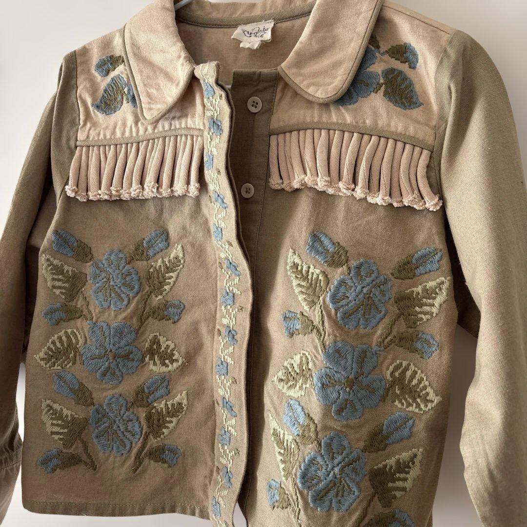 apolina 刺繍 フリンジ シャツ　3-5y