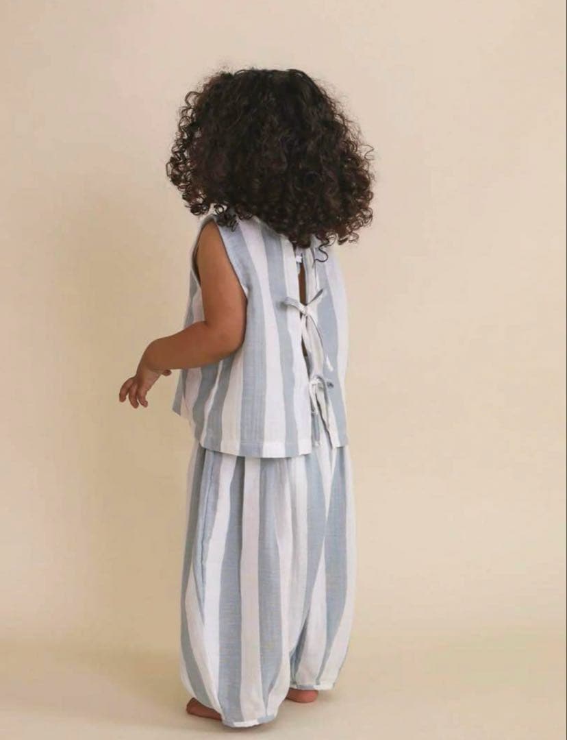 organic zoo 2-3y ストライプ　セットアップ　ライトブルー