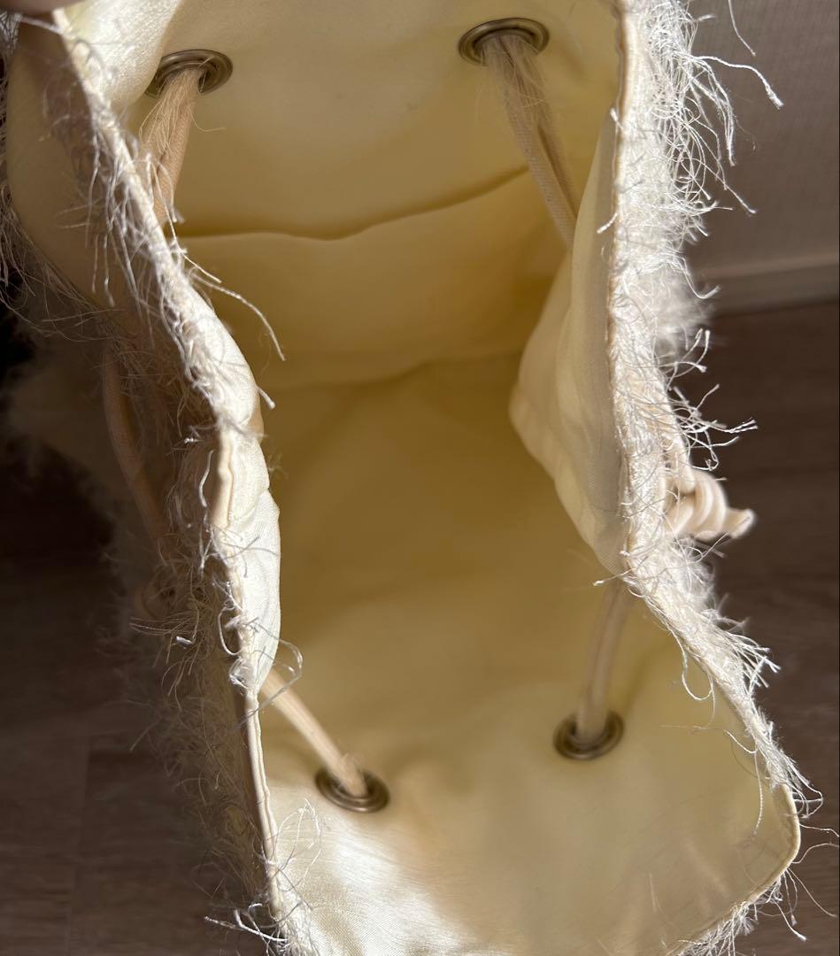 シャルマントサック フリンジ巾着 アイボリー