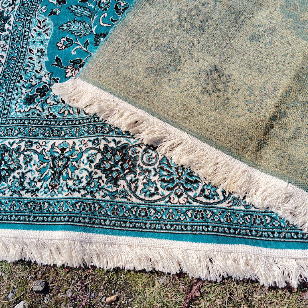 ターコイズ色 ペルシャ風ラグ 約1.98cm x 185cm