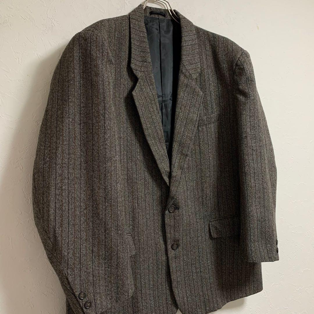 vintage レトロ古着 ベージュ ストライプ シングル セットアップ スーツ