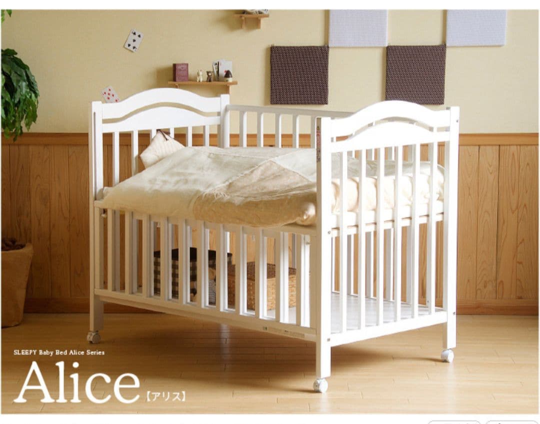 ベビーベット　石崎家具　アリス　ホワイト【名古屋引渡・ベビー布団セット割あり】