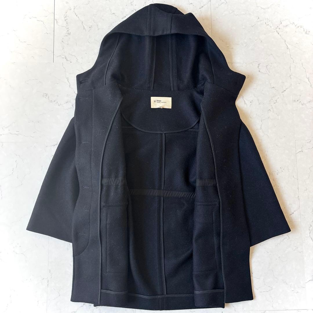 イザベルマラン オーバーサイズ フーデッドウールメルトン リバーハーフコート 黒