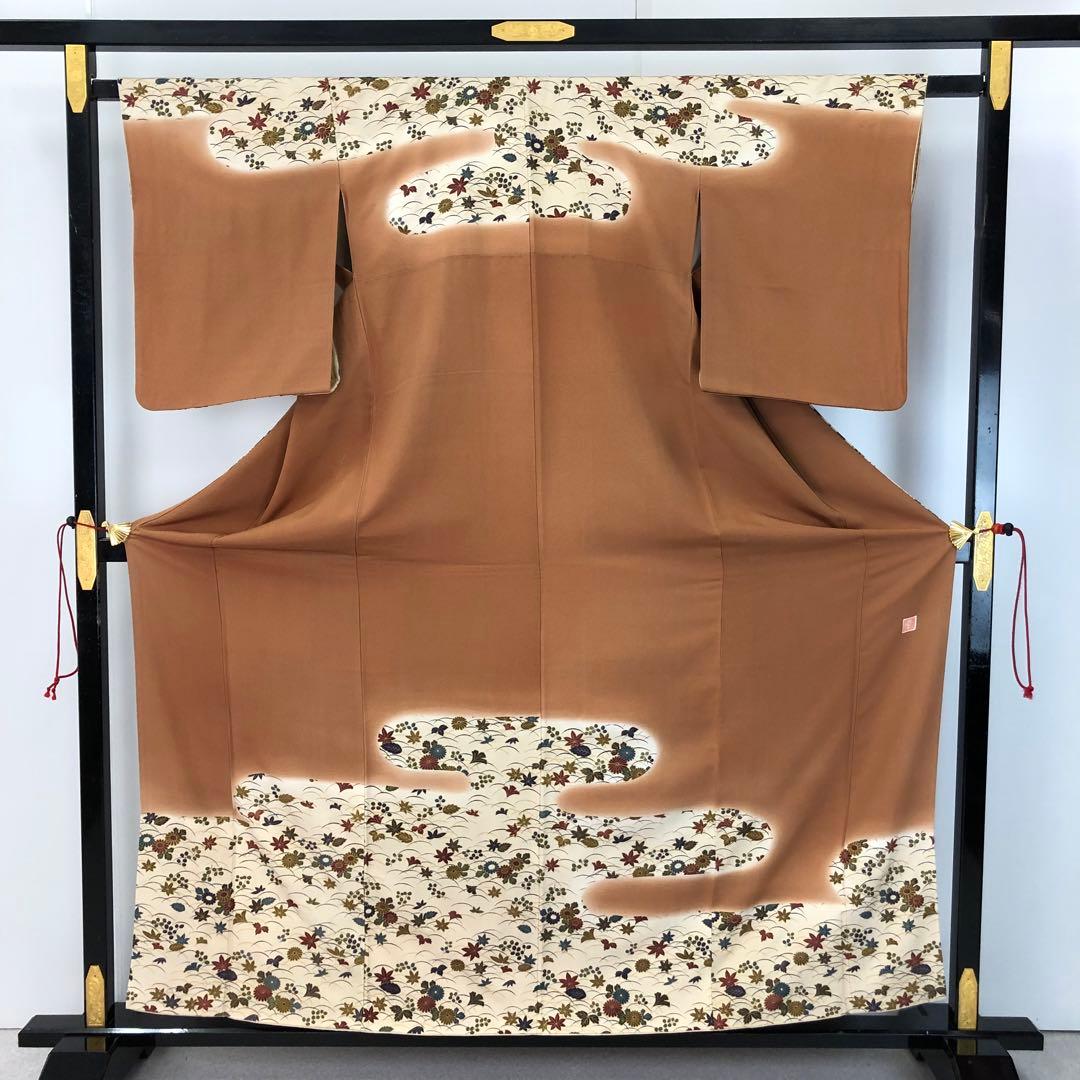 付下げ 花井幸子 霞に花模様 紅葉 縮緬 KK-2373